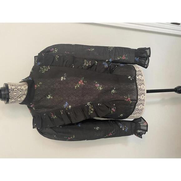 H&M Victorian gothic floral organza puff sleeve top size 8 - Picture 1 of 8